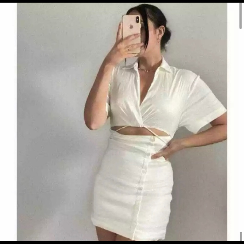 ZARA CUT OUT LINEN BLEND DRESS - Picture 4 of 16